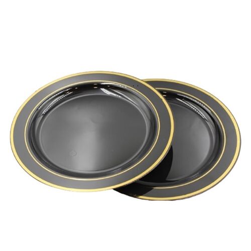 Plastik Tabak Porselen Görünümlü Siyah Gold Varaklı 26 cm 6'lı
