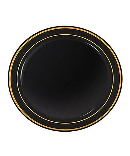 Plastik Tabak Porselen Görünümlü Siyah Gold Varaklı 26 cm 6'lı