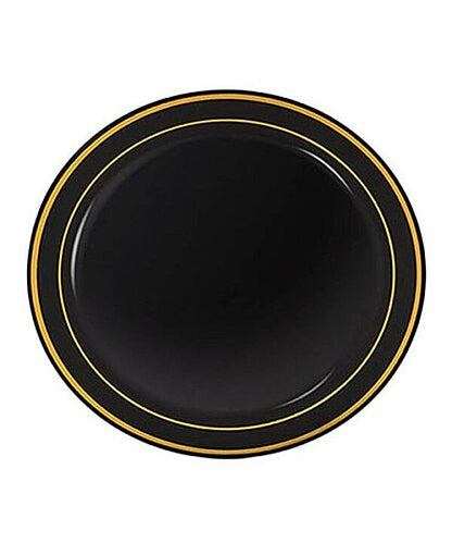 Plastik Tabak Porselen Görünümlü Siyah Gold Varaklı 26 cm 6'lı