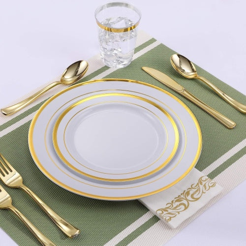 Plastik Tabak Porselen Görünümlü Gold Varaklı 18 cm 12'li