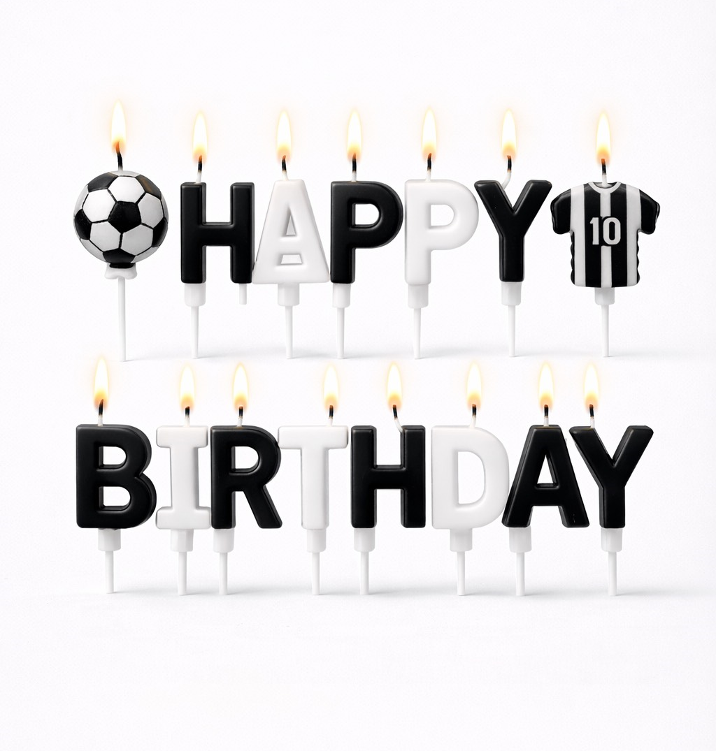 Siyah Beyaz Happy Birthday Doğum Günü Mumu Seti